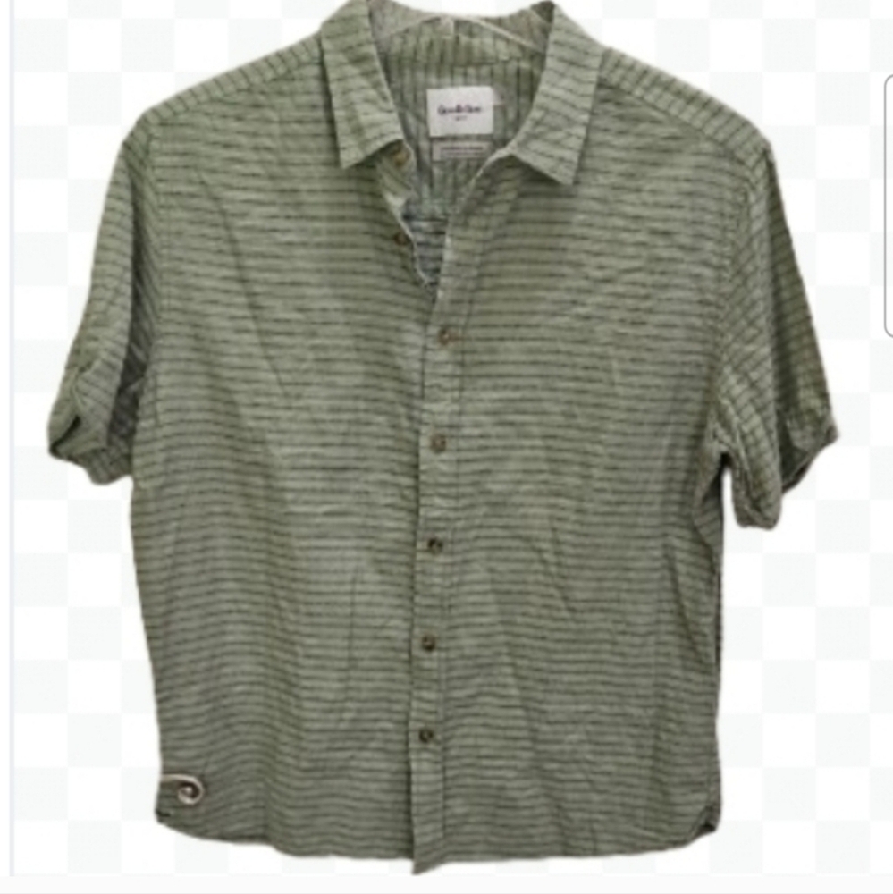 Goodfellow & Co Men's Green Striped Button-Down Shirt Short Sleeve Cotton Sz Lg - Picture 8 of 8